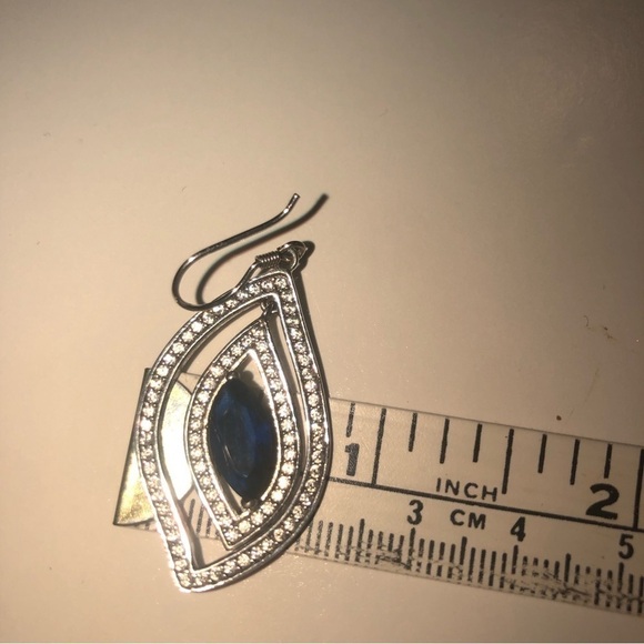 Vtg Sterling Blue Marquis & White Cz Stone Statement Earrings Bridal Formal 2” - Picture 8 of 8